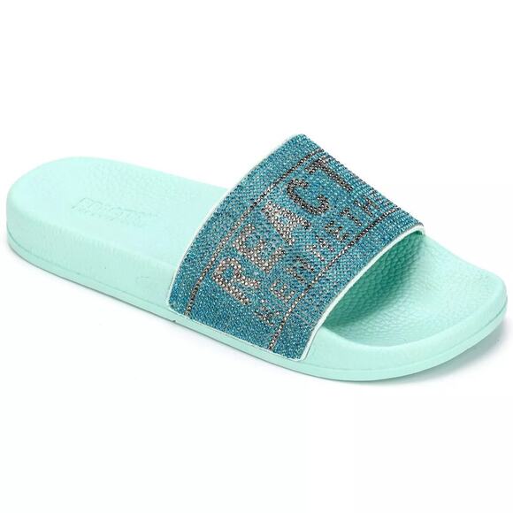 Kenneth Cole Reaction Women Pool Slide Sandal Screen Jewel Size US 10M Turquoise - Picture 1 of 5